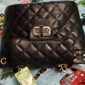 Badgley Mischka Black Mini Nylon Backpack Vegan Leather NWT s-l400.jpg main image 4